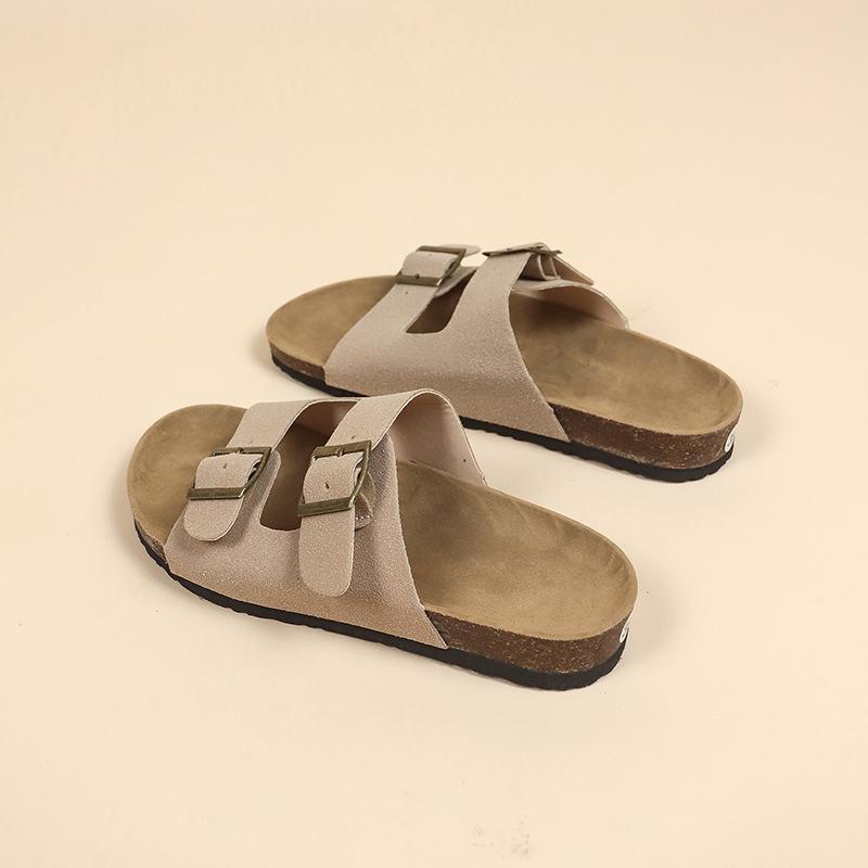 Retro-Plateau-Boken-Schuhe Damen Sommer neu Oberbekleidung Doppelschnalle mit runder Zehenpartie Slipper rutschfeste Strandschuhe