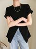 2022 summer Solid simple Elegant Ladies Tops Fashion Harajuku Dovetail Split Design Short Sleeve Tshirts Women O-neck Folds Slim
