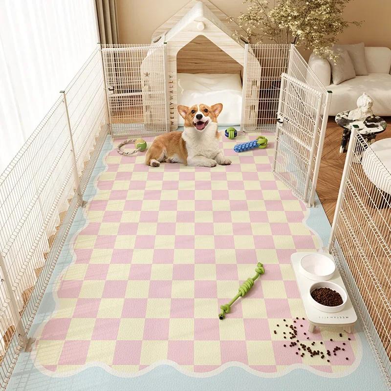 

Cute Pet Floor Mat Waterproof Urineproof Cartoon Pink Plaid PVC Carpet for Cat Dog Guard Kennel Area Rug Kitchen Foot Mats 50x80cm