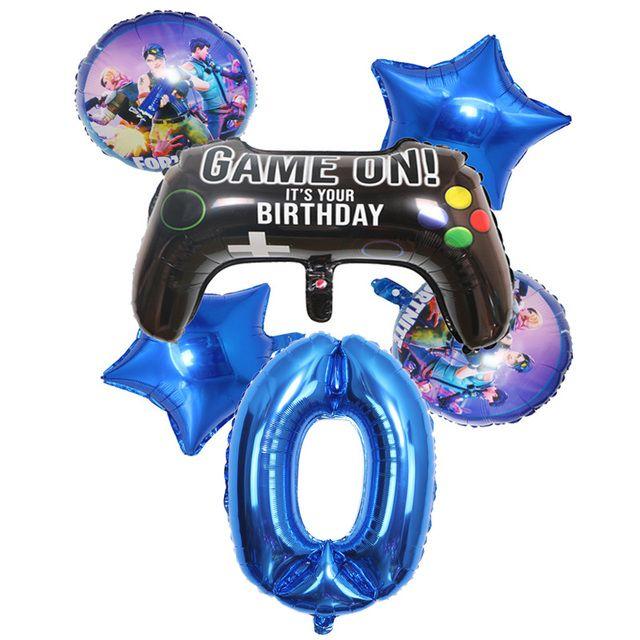 6-Piece Set of Fortnite “Win the Chicken Dinner” Themed Party Decorations: Aluminum Foil Balloons and Birthday Party Decorations