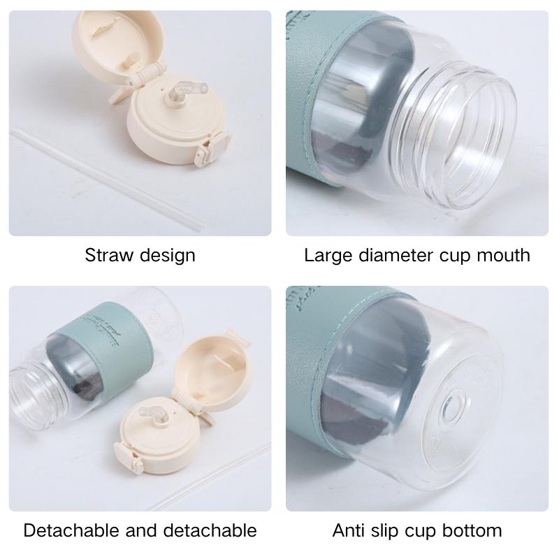 500ml Portable Cute Water Bottle with Straw Pop-Up Cover Leak-Proof Drinkware for School Kids Plastic Drinking Bottle