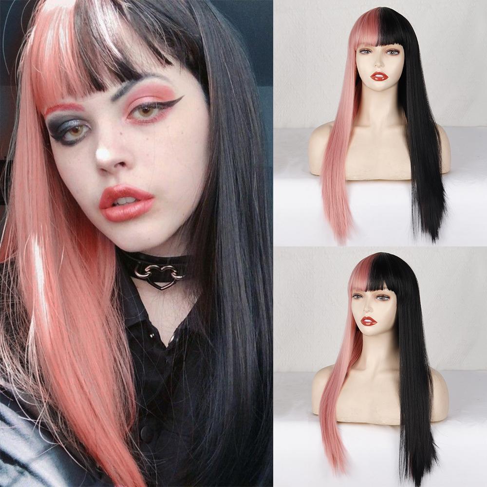 XINRAN Synthetic Long Straight Hair Full Wigs With Bangs For Women Daily Party Costume Cosplay