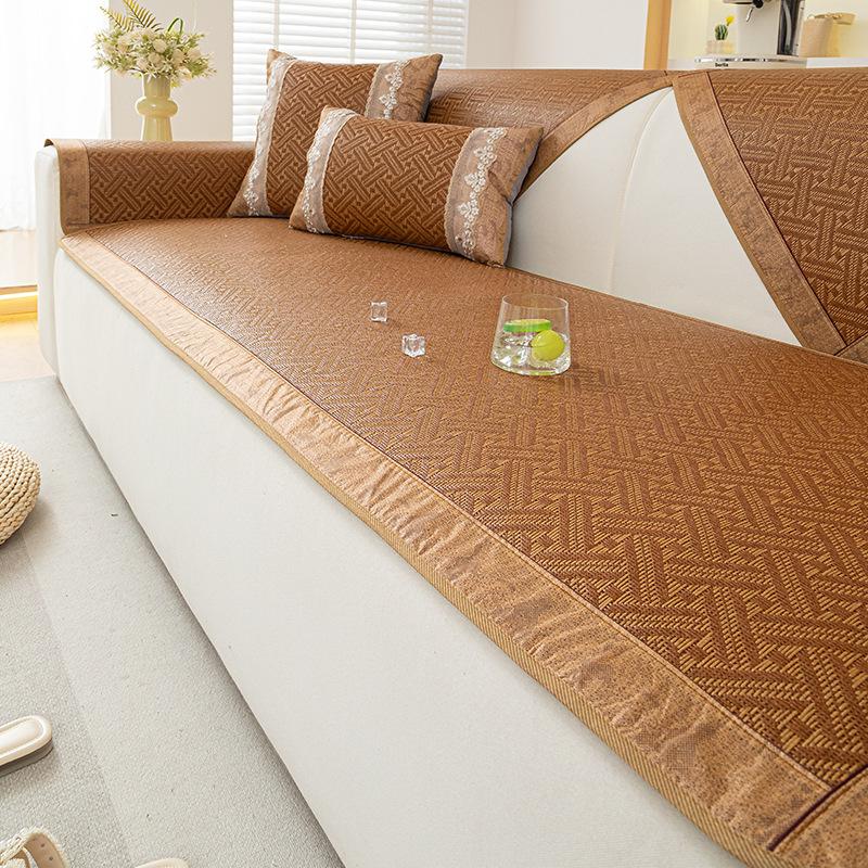 Retro Sofa Cushion  Summer New Rattan Seat Cushion Cover Cloth Mat One Piece Straight Combination Sofa Seat Cushion