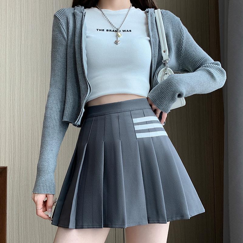Women's Summer High Waist Pleated Mini Skirt - Striped A-Line College Style
