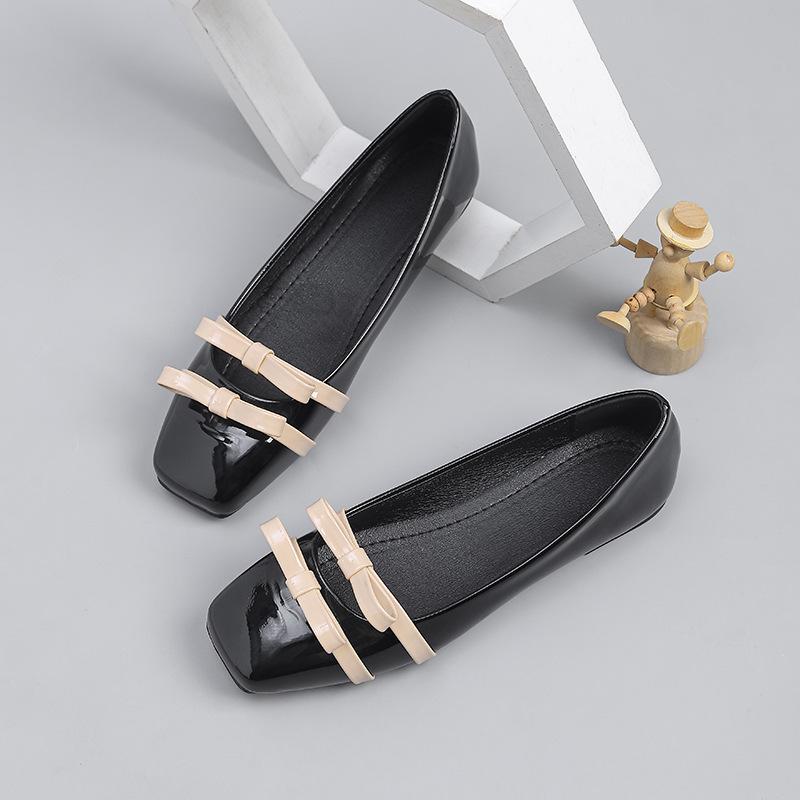 Square Toe Ballet Shoes for Women Dressy Flats Loafers With Bowknot Comfortable Walking Shoes Women's Soft Faux Leather Anti-Slip Ballerina Shoes