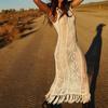 Knitted Beach Cover Up Crochet Beach Swimsuit Cover Up Bathing Suit Coverups Tassel Long Beach Dress