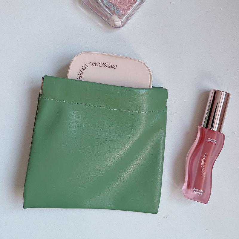 Portable Solid Color PU Waterproof Makeup Bag