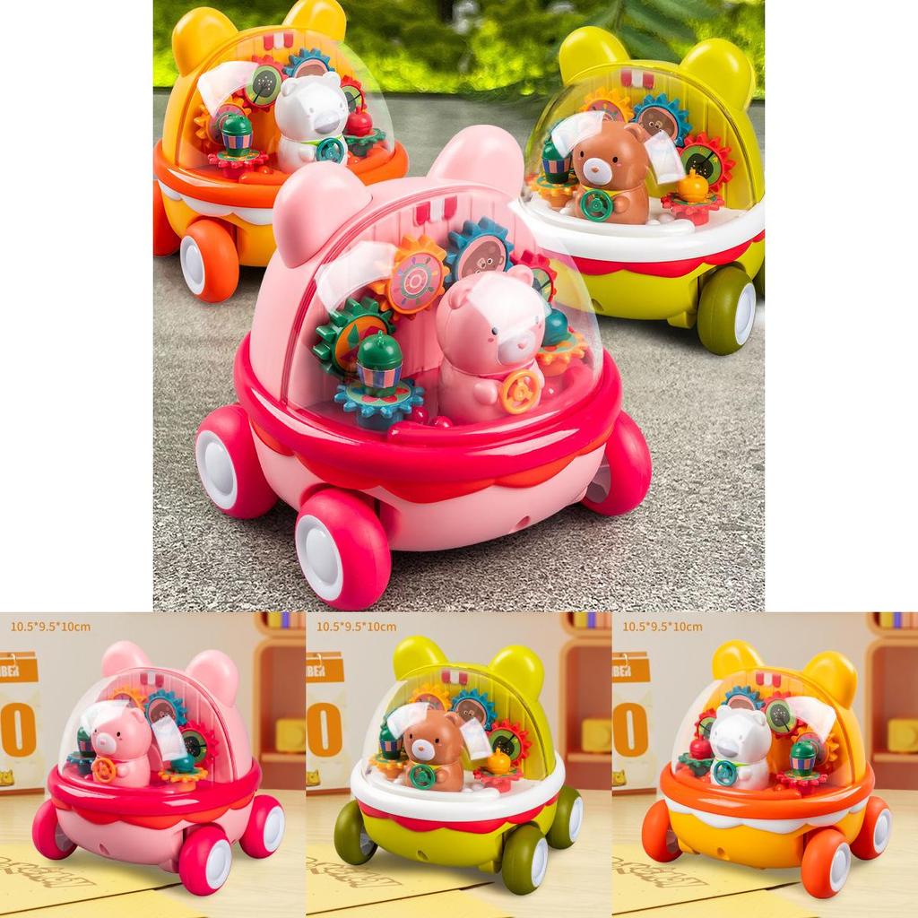 Childrens Puzzle Toy Transparent Gear Cartoon Bear Push Car For Parent Child Interaction