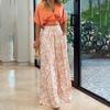 Dames Bell Bottom Broekpak Effen Kleur Halve Mouw V-hals Shirt Bedrukte Top Wijde Pijpen Zomer Mode 2-delige Set