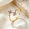 S925 Sterling Silver Fairy-Inspired Purple Zircon Four-Leaf Clover Adjustable Ring for Women