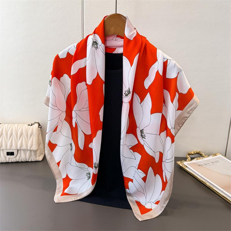 National Style Elegant And Versatile Satin Imitation Silk Printing Square Scarf Silk Scarf Shawl Headscarf Neck Protection Scarf
