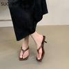 Fashion SUOJIALUN 2024 Summer New Women Slipper Fashion Narrow Band Ladies Thin High Heel Outdoor Dress Sandal Elegant Dress Flip Flops
