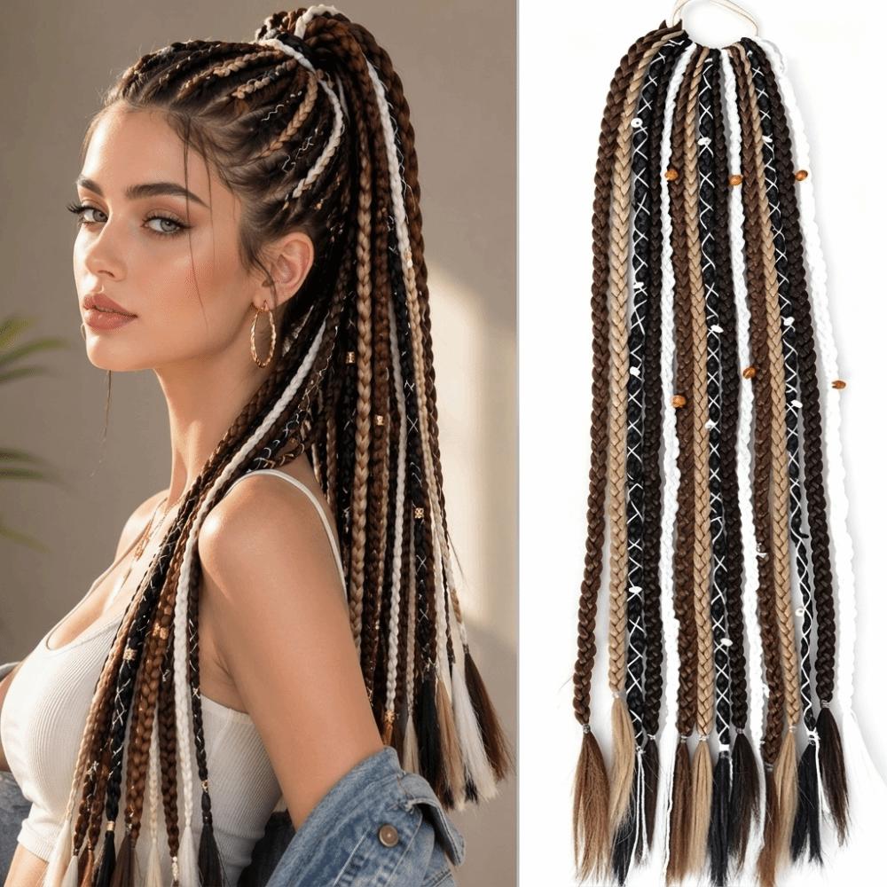 Beaded Accents Braided Ponytail Extension Hand Woven Boho Braid Dreadlock Hairpiece Daily Styling