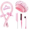 3/5/8pcs No-Heat Curling Iron Set with Satin Sleep Cap Hair Clips Comb Hair Tie Women's Heatless Overnight Styling Tools