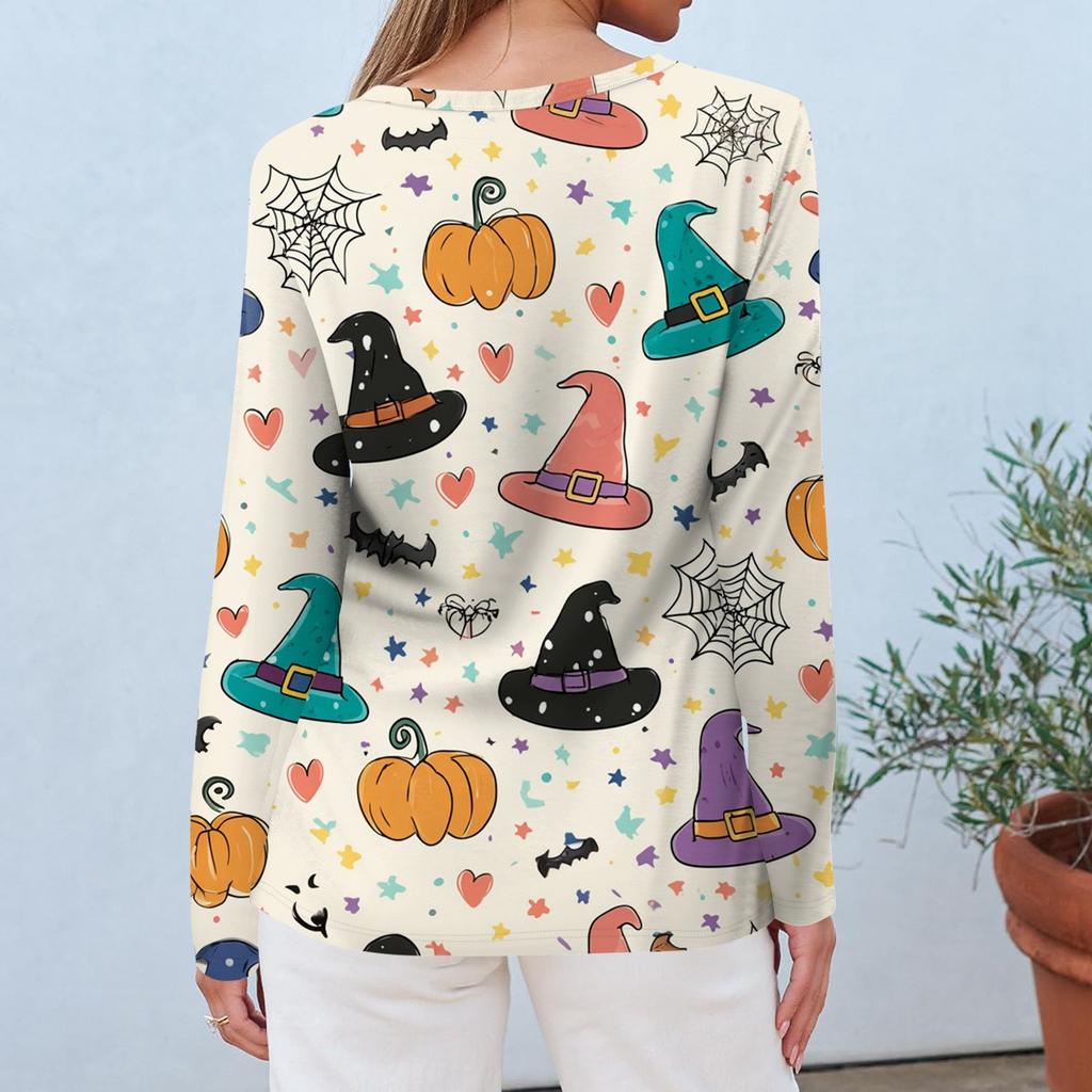 Modisches, lässiges Langarm-Oberteil mit Rundhalsausschnitt und Halloween-Print für Damen