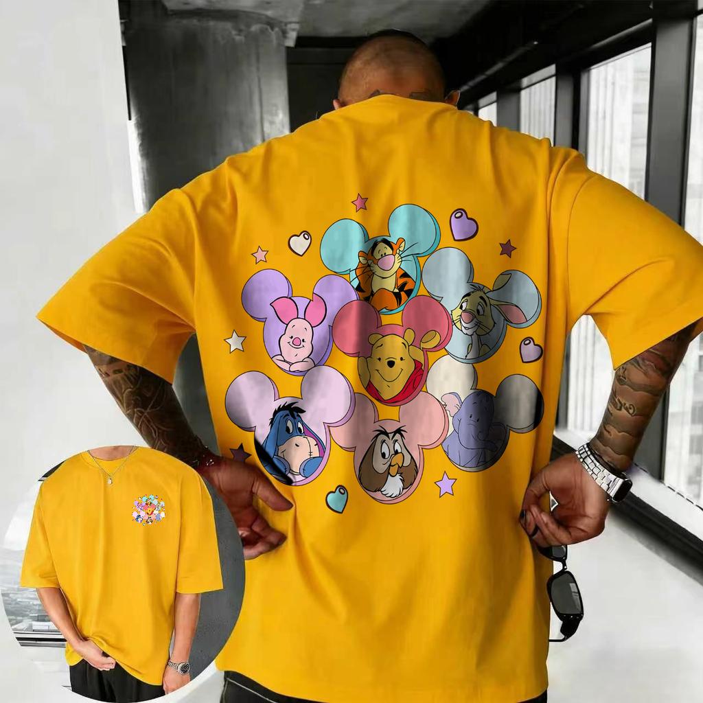 2026 Summer Disney Cute Winnie The Pooh Printed Tshirt Fashion 100 Cotton Short Sleeve Casual Loose Breathable Top Unisex