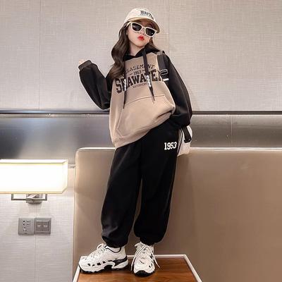 Herbst Mädchen Kapuzenpullover Top und Hose 2 Stück Anzug Kinder Brief Outfit Kid Mädchen Hoodies Trainingsanzug