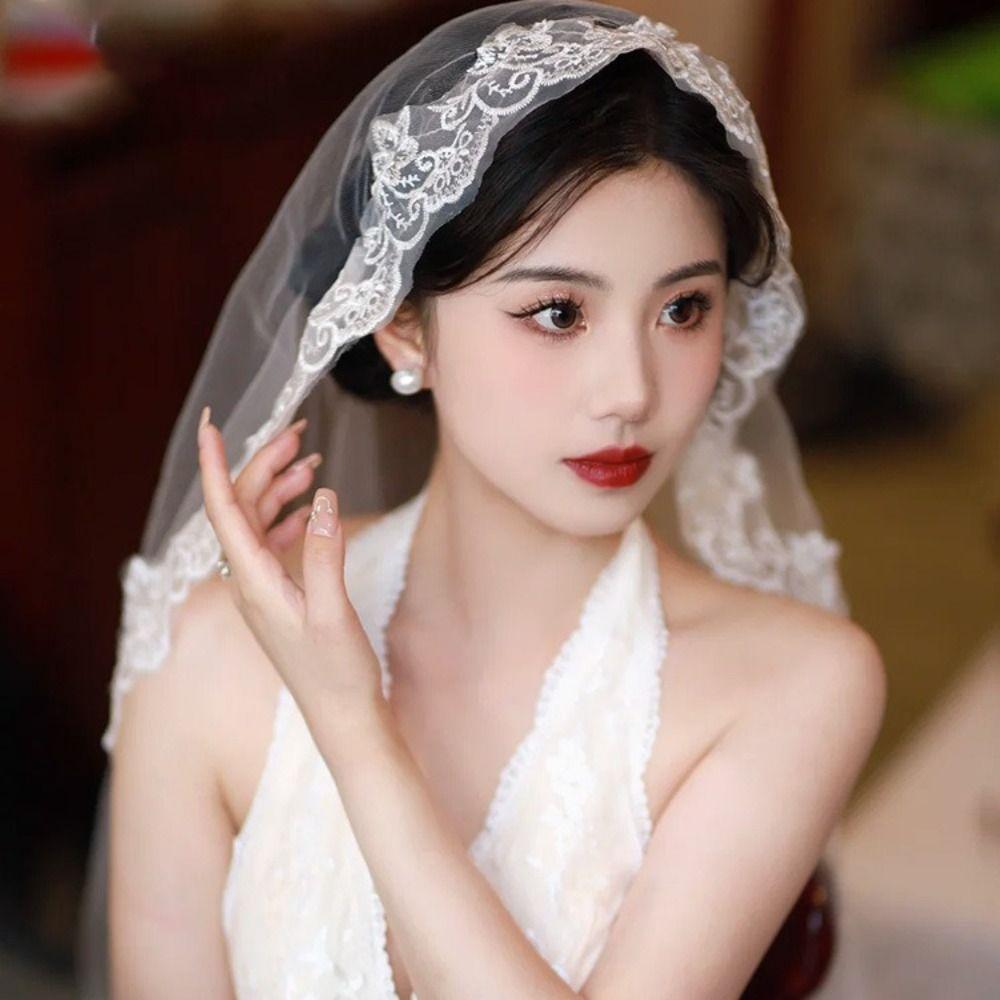 Lace Embroidery Edge Tulle Bride Veils 1 Layer Wedding Veil New Women's Tulle