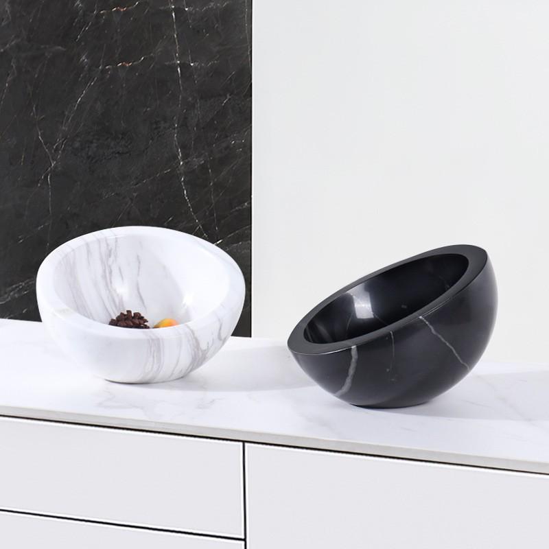 Natural Marble Fruit Bowl Living Room Table Decor Elegant Round Serving Tray In White Grey Black Vein Stone