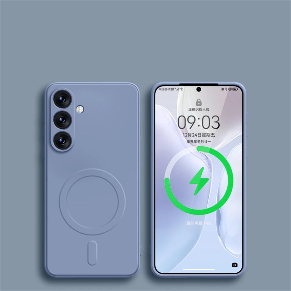 Luksus Mote Silikon Magsafe Ladeetui for Samsung Galaxy A55 S24 Ultra S23 FE S22 21Plus Magnetisk Trådløs Støtsikker Beskyttelsesdeksel