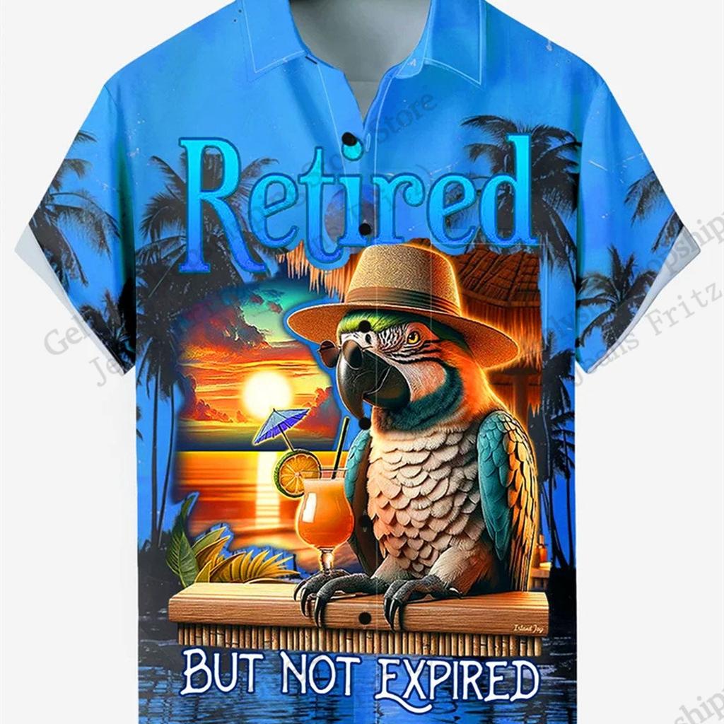 Camicia Tropic Pappagallo Tramonto Uomo Donna Moda Aloha Spiaggia Vacanza Camicia Hawaiana Manica Corta Camicetta Festiva Uomo camisa