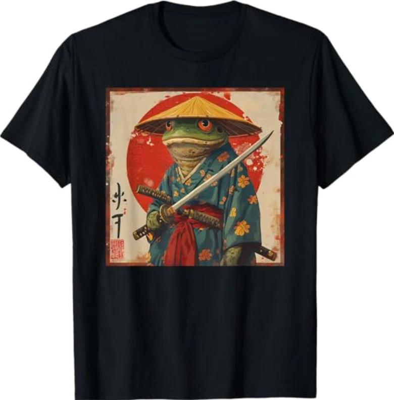 Japanese Woodblock Art- Samurai Frog Japanese Kanji T-Shirt S