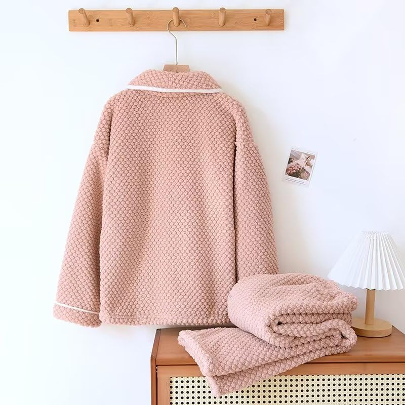 Fluffy Winter Top and Bottom Soft and Cute Loungewear for and Size M S-Lifeeling Women's Pajamas, Open-Front Set, Warm, Spring, Autumn, Winter, Pink,