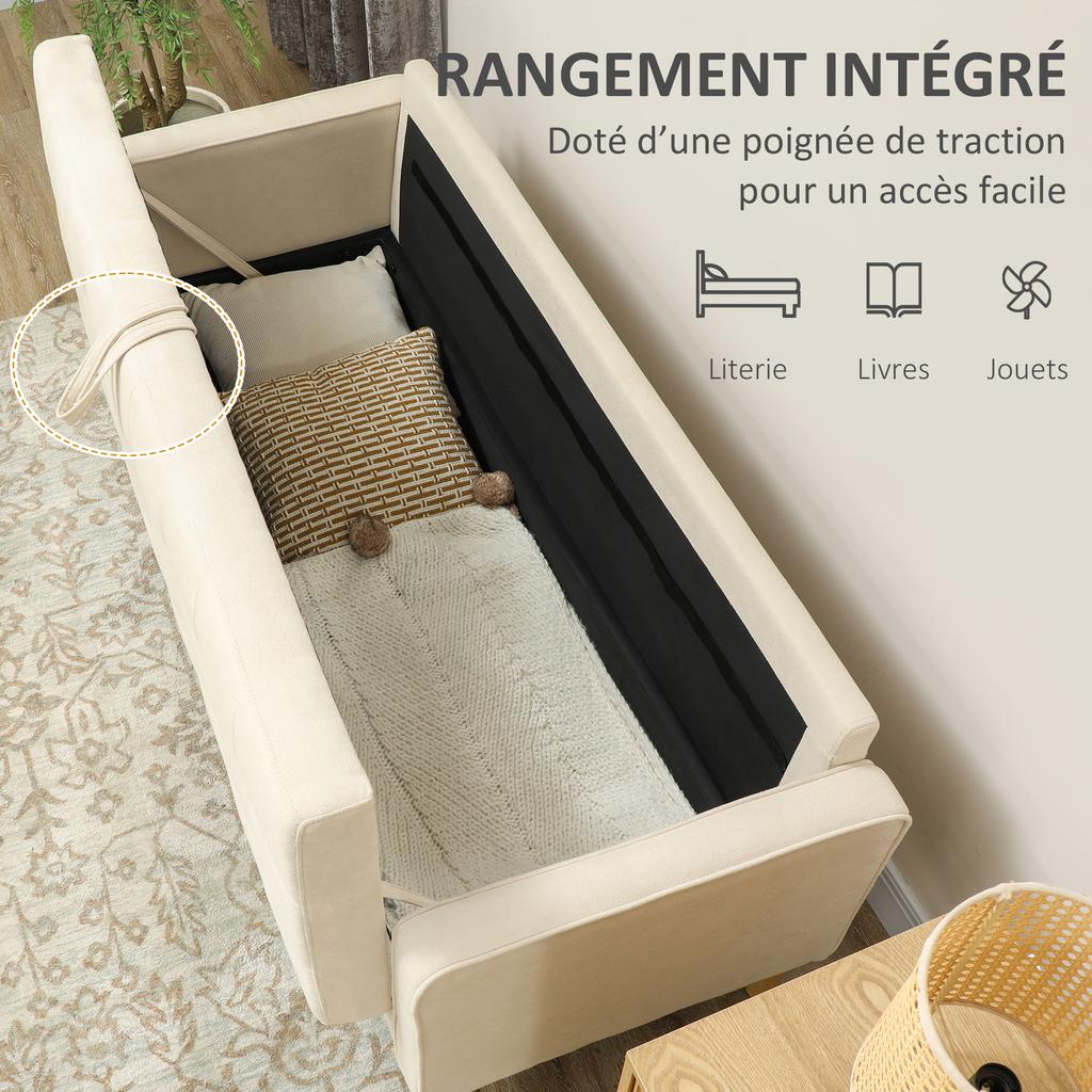 3-Seater Sofa In Snow Flannel, Modern Sofa with Hidden Storage, Tufted Backrest, 166.5 X 62 X 82 Cm, Cream