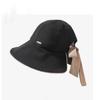 Casual Wide Brim Sun Hat Breathable UV Protection Women Bucket Hat with Bow Ponytail Hole Foldable Summer Beach Hat