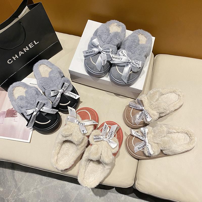 Fashion Women's Cotton Slippers Winter Sweet Thick-soled Wool Cotton Shoes Home Cute Plus Velvet Shoes Women's Warm Anti-ski Boots