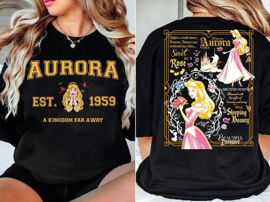 Retro 2Sided Sleeping Beauty Shirt Cute Aurora Princess Tshirt Birthday Girl Trip Tee S