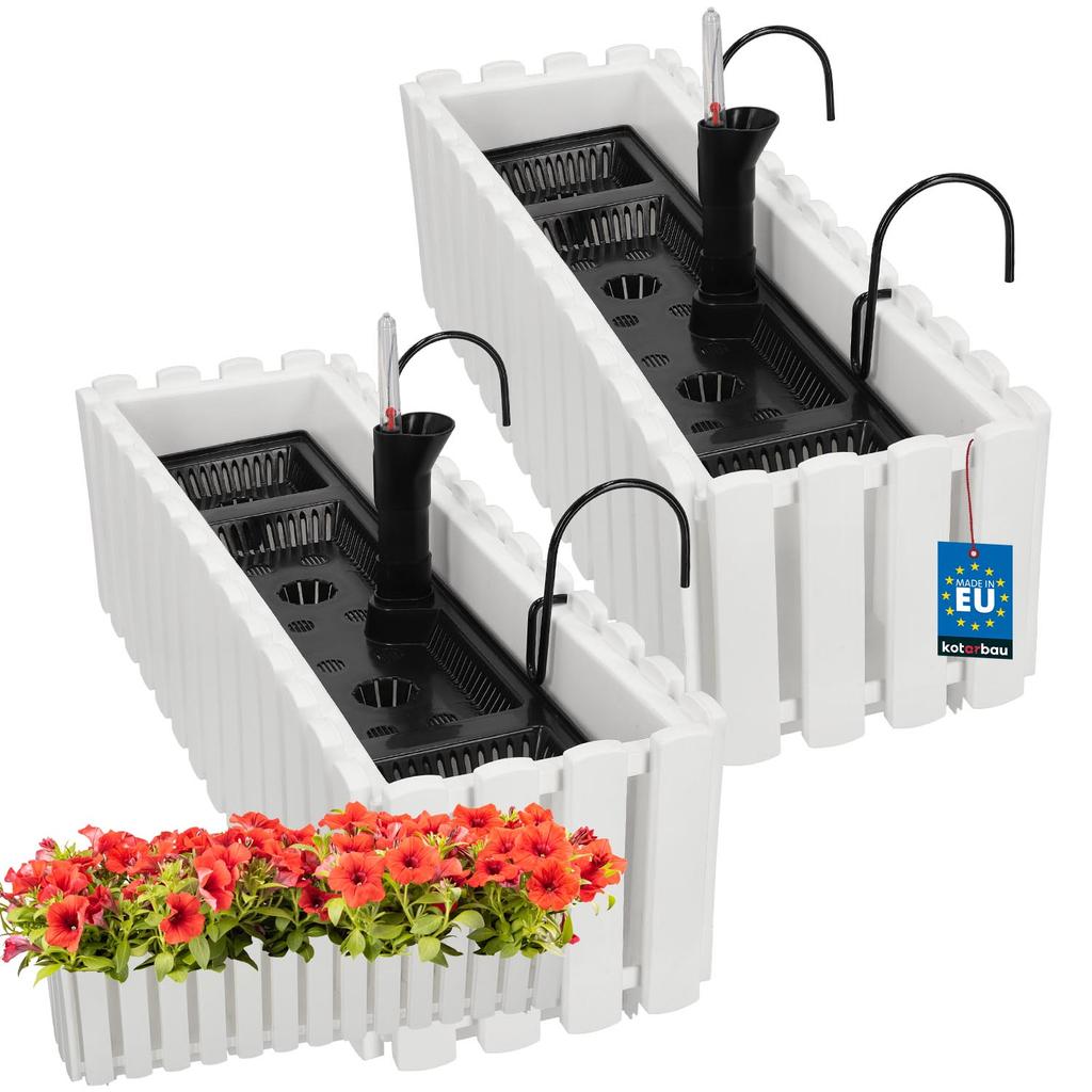Flowerpot Balcony Box for Balustrade Terrace Flowers White 60cm 2 PCS