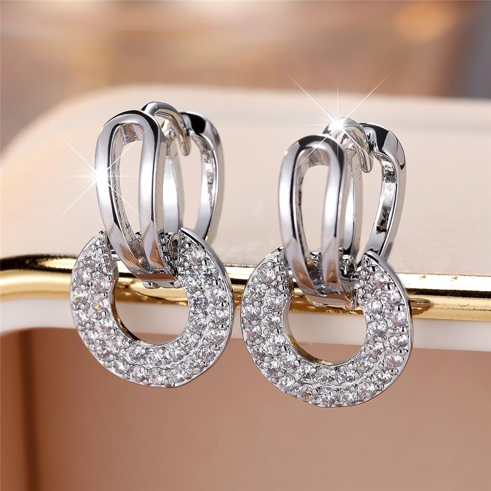 Brincos de Argola Redondos de Zircônia Branca Femininos de Luxo Moda Cor Ouro Rosa Prata Casamento Para Mulheres
