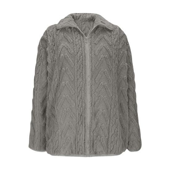 

Зимняя флисовая куртка для женщин, стойка-воротник, на молнии, шерпа-пальто, пушистая, с длинным рукавом, осенняя, повседневная верхняя одежда с карманами M серый