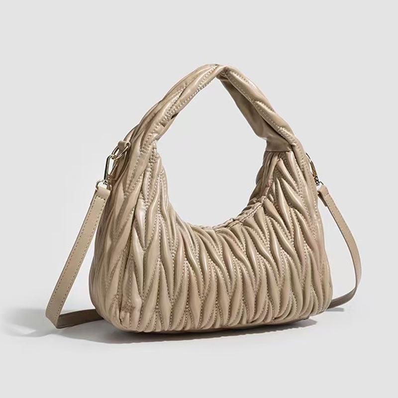 Women's Black 3D Pleated Crescent Crossbody Bag