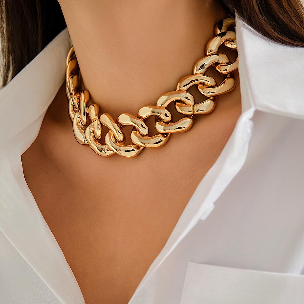 Punk Style Tide Cool Hip-hop Thick Chain Necklace Necklace Exaggerated Geometric Buckle Simple Necklace Jewellery