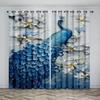 Peacock Blue Feather Animal-themed Blackout Curtains, a Set of Two Panels, Suitable for Decorating Living Rooms, Bedrooms, Studi
