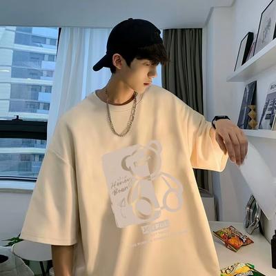 Kurzarm-T-Shirt Herrenmode Marke Sommer Lose Halbarm 2024 Neue Internet Celebrity Fashion Ins Einfach Bedrucktes Oberteil