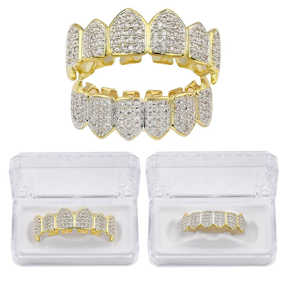 European & American Hip-Hop Gold Grillz: Micro-Inlaid Fangs Jewelry