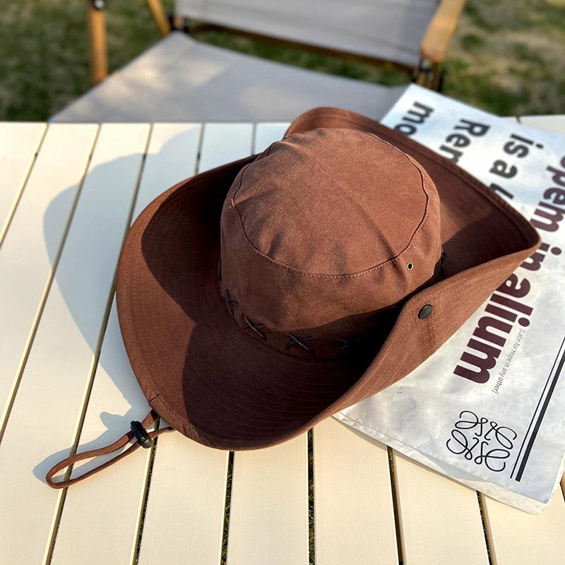 Outdoor Hiking Hat Women'S Summer Sun Hat Big Eaves Sun Protection Bucket Hat Hiking Camping Shade Western Cowboy Hat Men