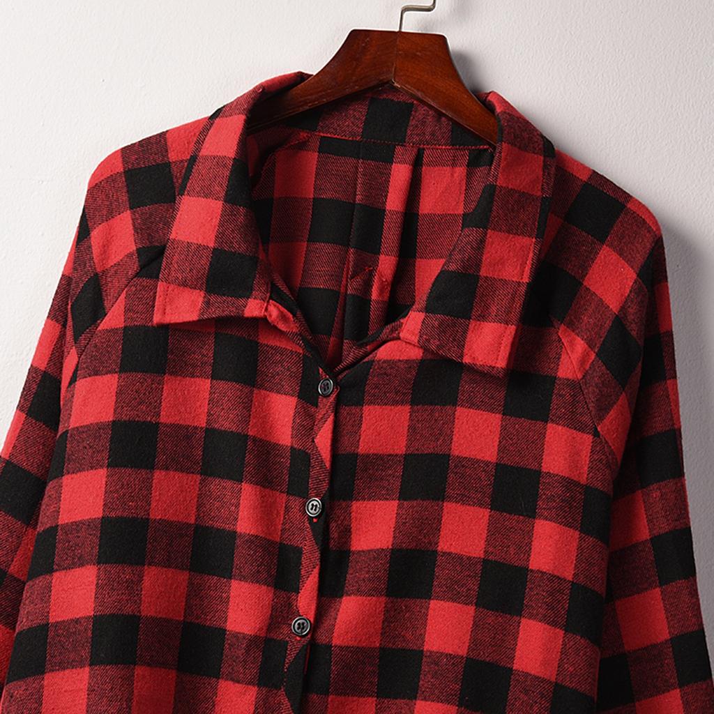 Damska bluza z kapturem w kratę z długim rękawem, zapinana na guziki, na co dzień bluzka koszule topy