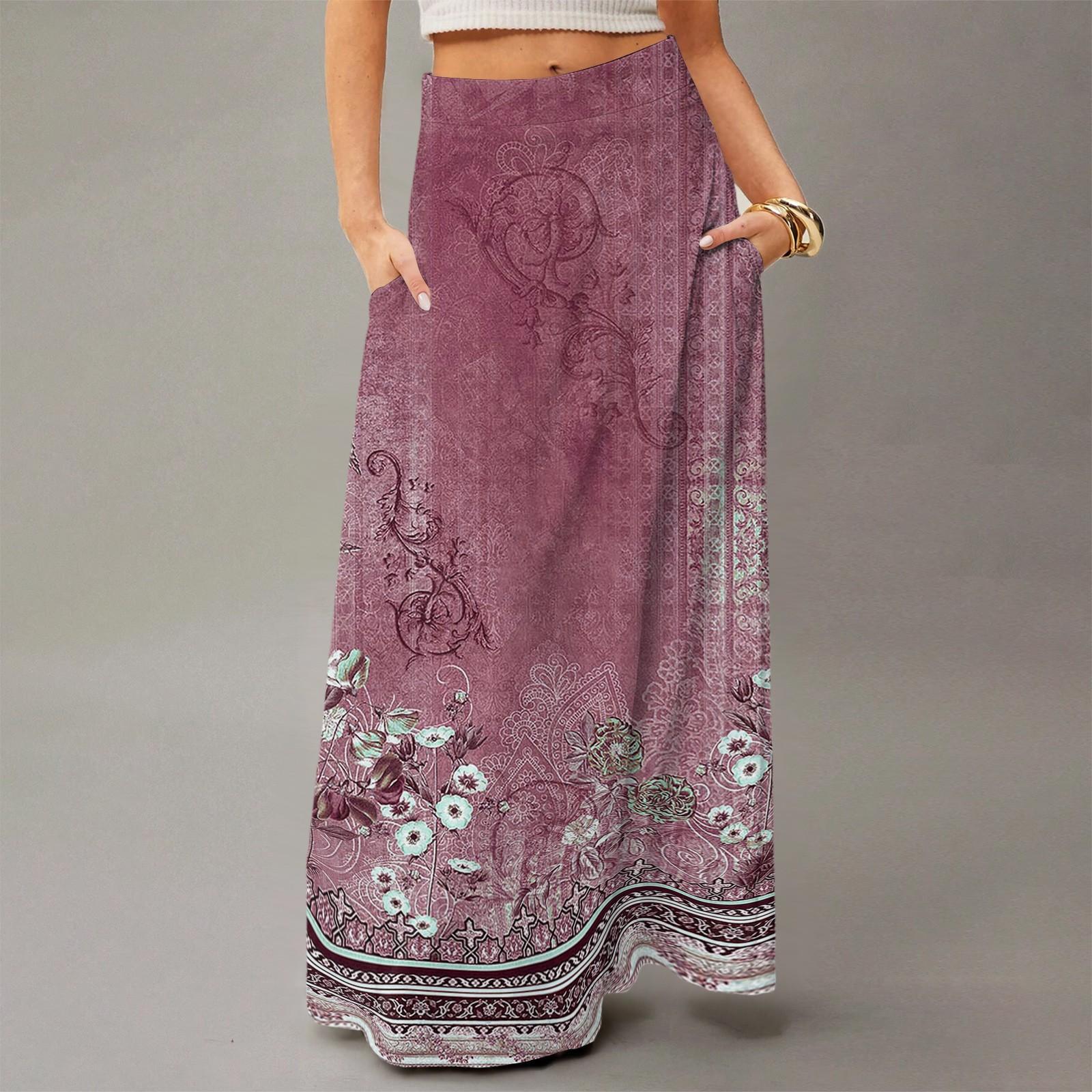 

Женское струящееся платье макси, обычная повседневная летняя юбка в стиле бохо L фиолетовый