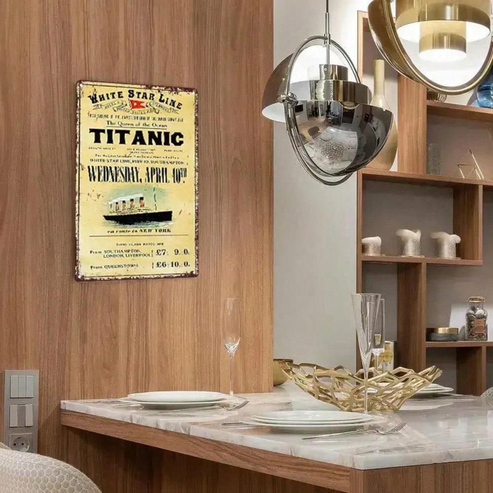 Vintage Titanic Metal Wall Art 12x8 Inch White Star Line Nautical Sign Historical April 10 Commemorative Decor