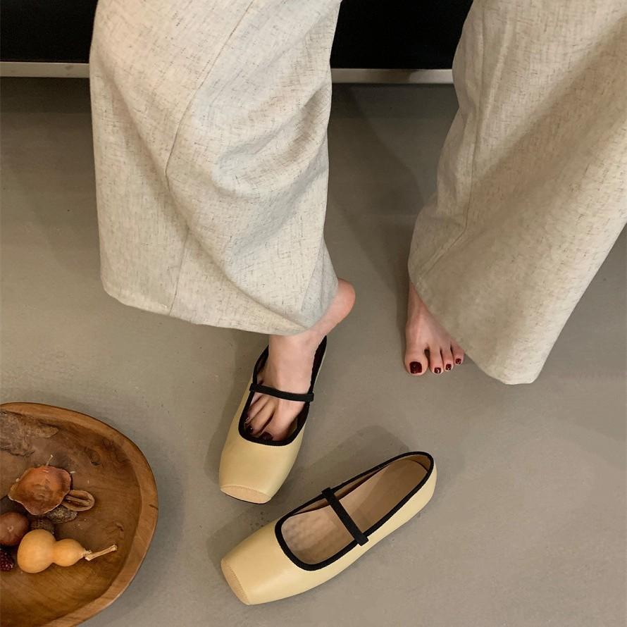 Spot~ French one-word buckle with square head Mary Jane shoes comfortable light soft mouth leopard print flat sole shoes women