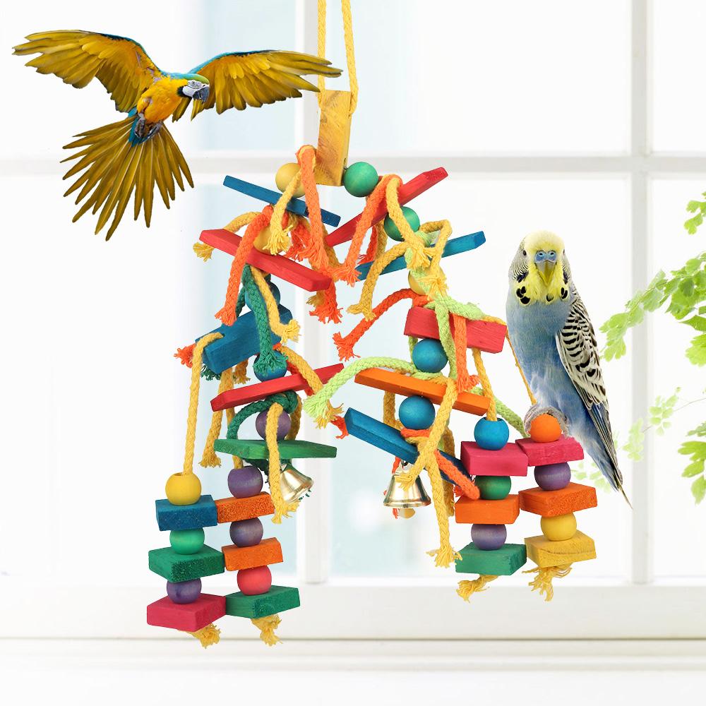Parrot Toys Hanging Rope Pet Ladder Wood Stand Budgie Parakeet Climb Cage Bird Bite Toy Colorful Bird Chewing Toy Pet Supplies