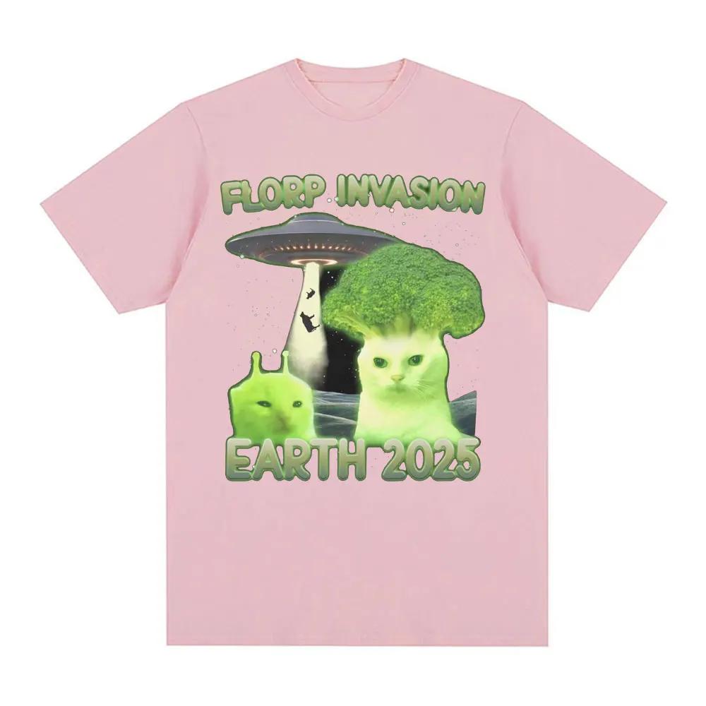 Florp Invasion Earth 2025 Funny Alien Brainrot Cat Dank Meme T Shirts Men Women Clothing Vintage Short Sleeve Oversized T-shirts