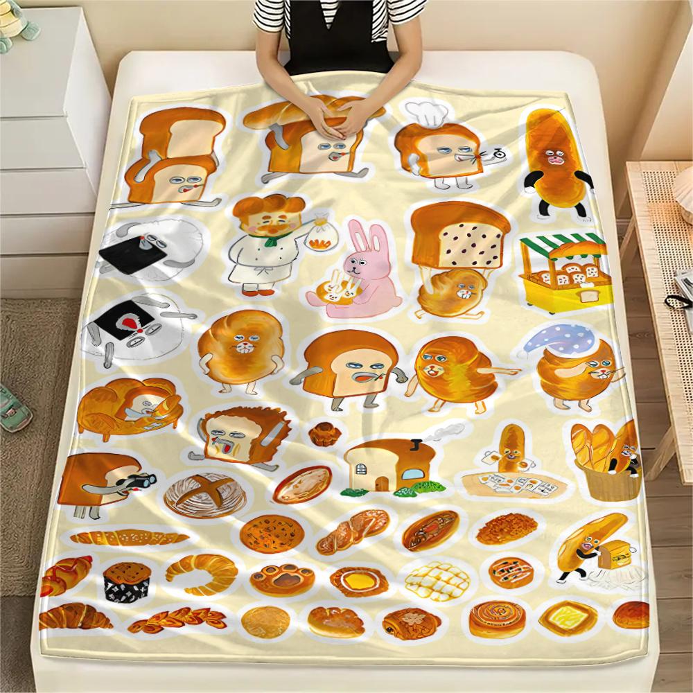 1PC Bread Thief Print Flannel Blanket, High quality All Seasons, Home Decor, Warmth and Comfort, Perfect for Christmas Gifts