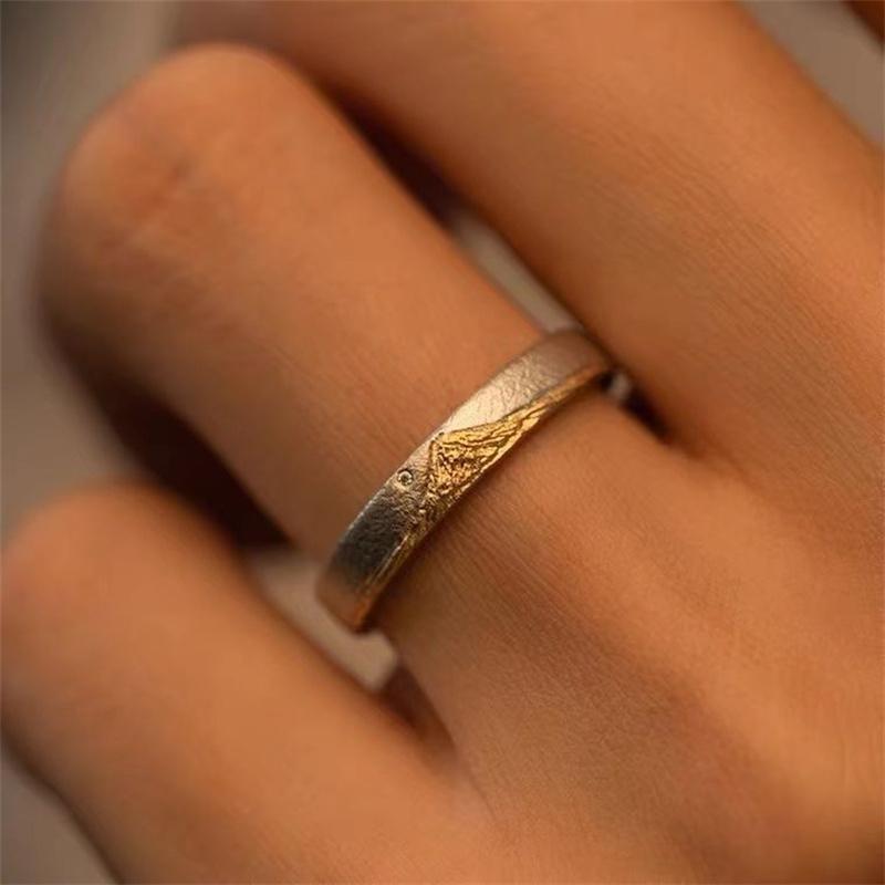 Menn Ring 925 Sterling Sølv Smykker Justerbar Trendy Gold Mountain Design Ring Mann Pekefinger Tilbehør