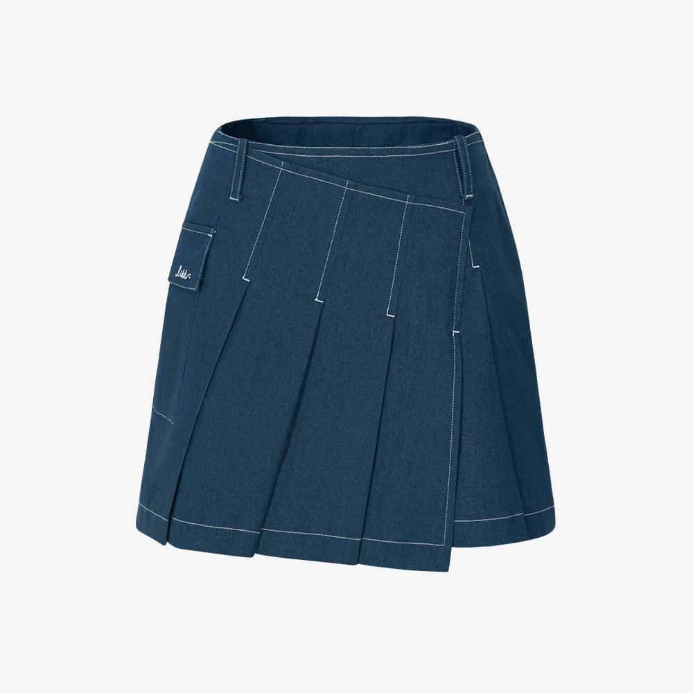LIKK Overlap Pleated Skirt (Navy)