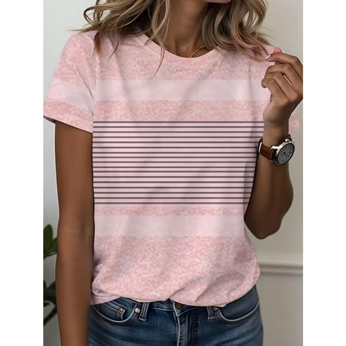 

Модная женская ретро футболка с принтом в виде линий, смешная повседневная футболка с круглым вырезом и короткими рукавами, летняя женская футболка XS розовый
